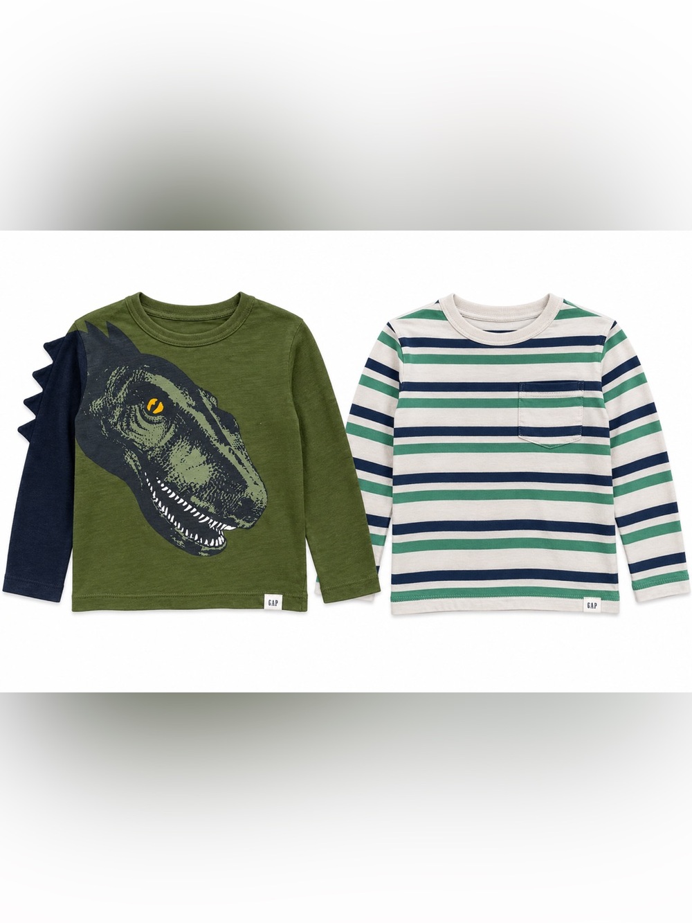 Gap Boys 4T Long Sleeve Shirt Lot Dinosaur T-Rex Striped 2 Piece Bundle